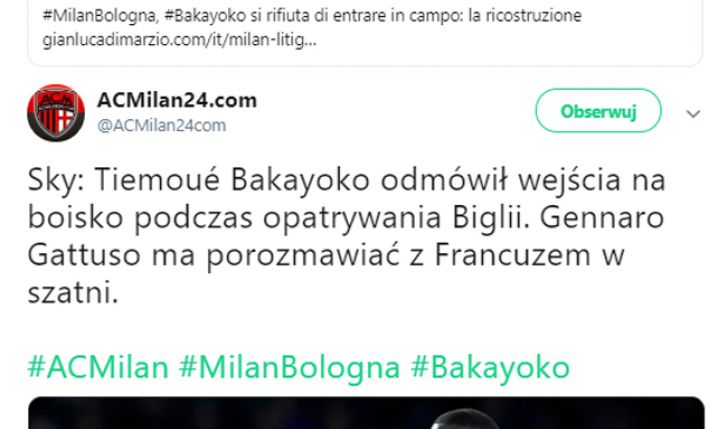 HIT! Bakayoko odmówił wejścia na boisko!